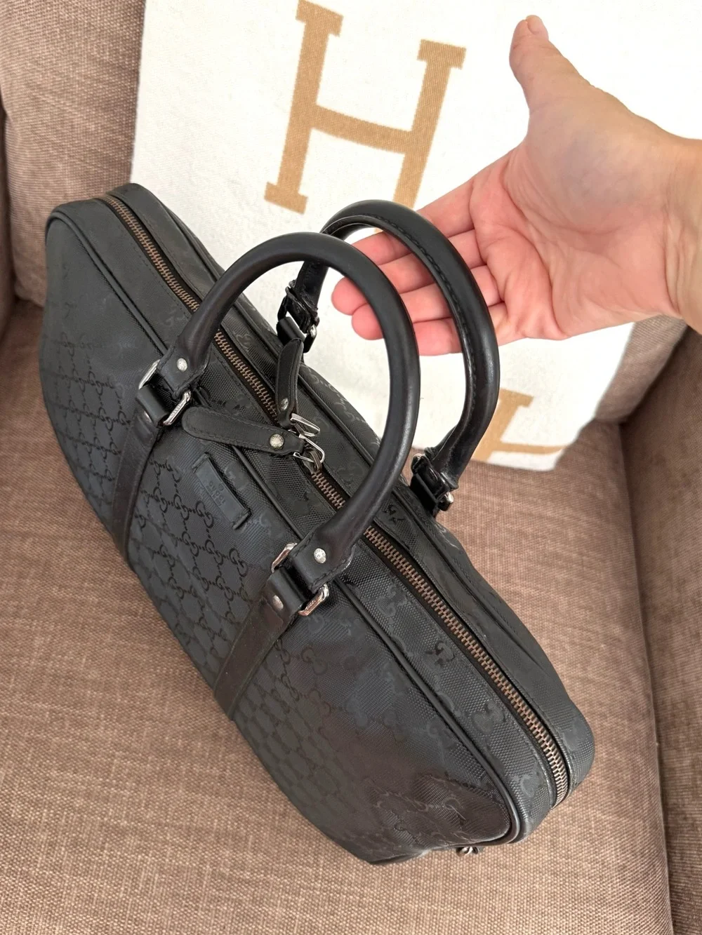 Gucci authentic black monogram imprime coated canvas unisex laptop bag